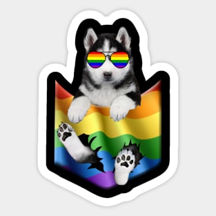 Husky In Pocket LGBT Pride Flag For Dog Lovers Sticker